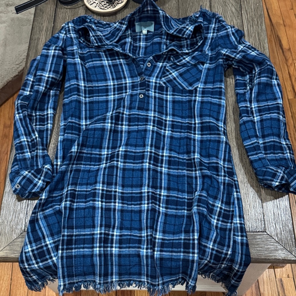 Skies Are Blue Plaid Dress in Blue and White